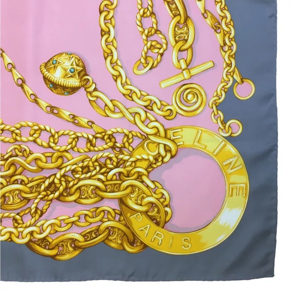 CELINE Chain Pattern Multicolor 100% Silk Scarf - Picture 6 of 8